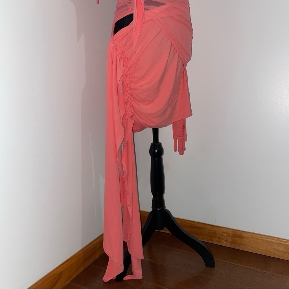 NEW! Mugler x H&M- Collector’s Edition Knot-Detail One-Shoulder Dress Pink M - Picture 8 of 16